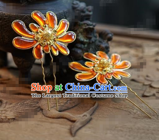 Chinese Ancient Wedding Hair Jewelry Accessories Queen Chrysanthemum Hairpins for Women