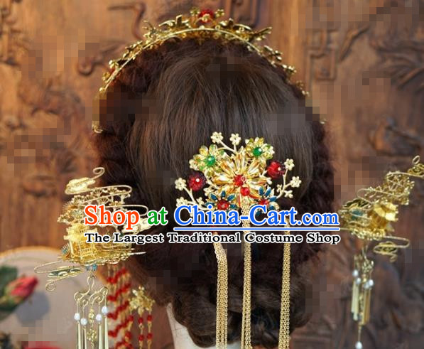 Chinese Ancient Wedding Queen Luxurious Blueing Lotus Phoenix Coronet Hair Jewelry Accessories Hairpins for Women