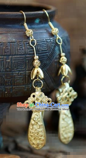 Chinese Traditional Palace Golden Earrings Ancient Bride Hanfu Jewelry Accessories for Women