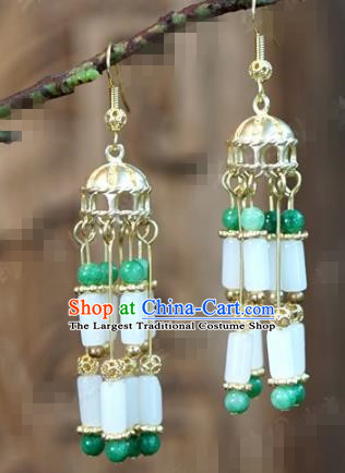 Chinese Traditional Palace Jade Tassel Earrings Ancient Bride Hanfu Jewelry Accessories for Women
