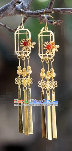 Chinese Traditional Wedding Golden Earrings Ancient Bride Hanfu Jewelry Accessories for Women