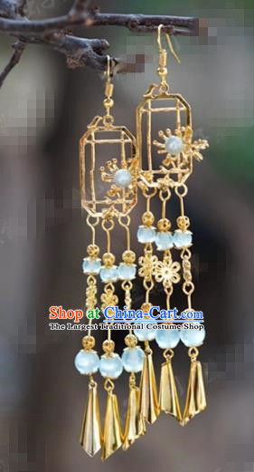 Chinese Traditional Wedding Golden Tassel Earrings Ancient Bride Hanfu Jewelry Accessories for Women