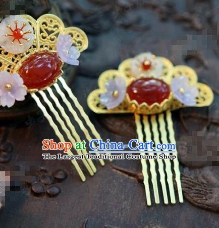 Chinese Ancient Bride Hair Accessories Wedding Palace Agate Hair Comb Hairpins for Women