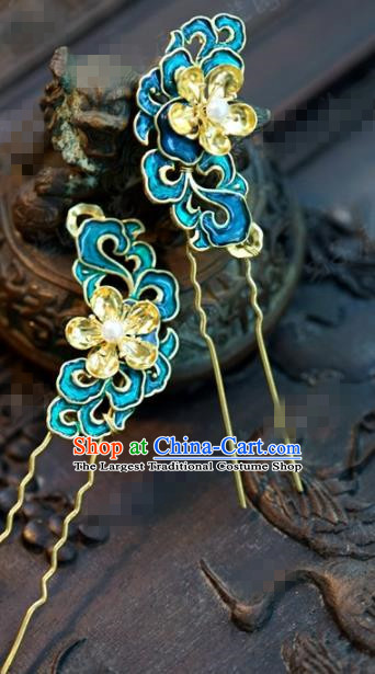 Chinese Ancient Bride Hair Accessories Wedding Palace Blueing Hair Clip Hairpins for Women
