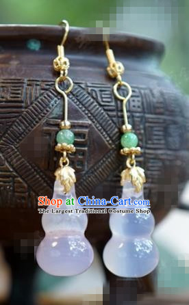 chinese Traditional Palace Chalcedony Earrings Ancient Bride Hanfu Jewelry Accessories for Women