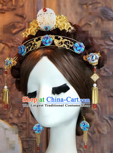 Chinese Ancient Bride Hair Accessories Wedding Blueing Hair Crown Hairpins Complete Set for Women
