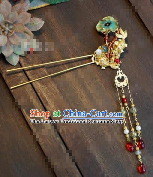 Chinese Ancient Hair Accessories Wedding Bride Crane Hair Clips Lotus Leaf Hairpins for Women