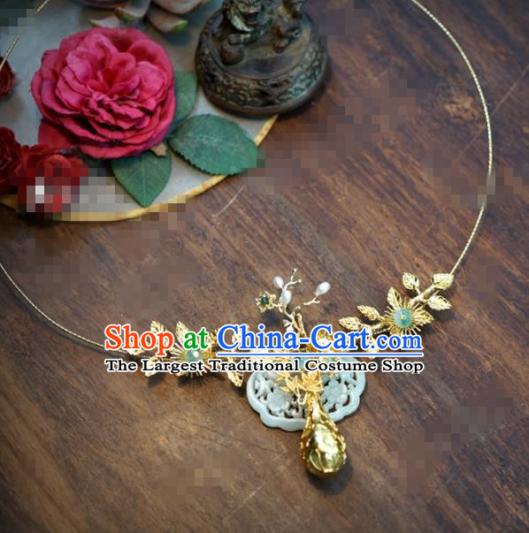 Chinese Traditional Wedding Hanfu Jade Necklace Ancient Bride Palace Jewelry Accessories for Women