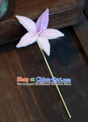 Chinese Ancient Queen Hair Clip Wedding Bride Headdress Lilac Velvet Flower Hairpins for Women