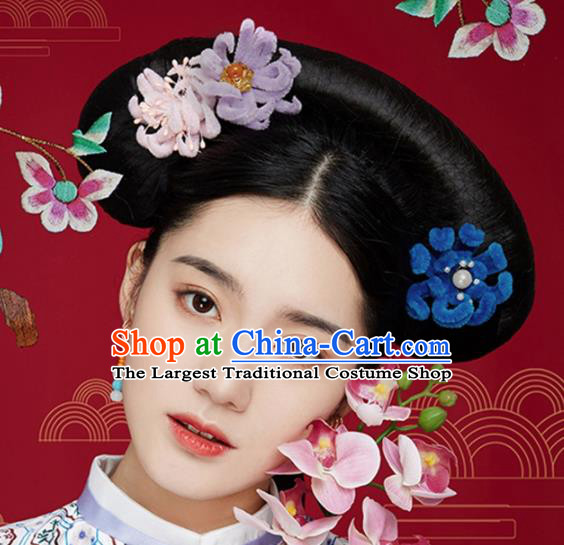 Chinese Ancient Queen Velvet Flower Hair Clips Wedding Bride Headdress Hairpins for Women