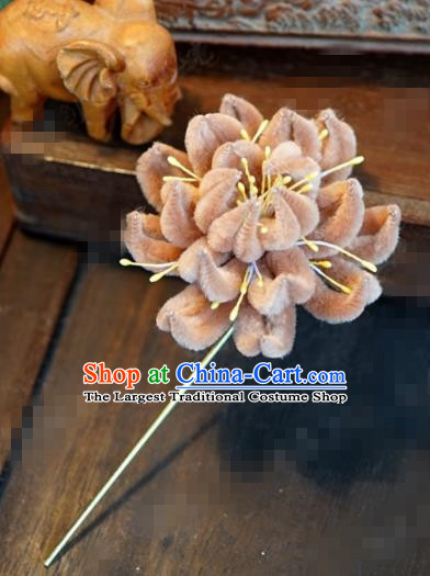 Chinese Ancient Queen Orange Velvet Chrysanthemum Hair Clip Wedding Bride Headdress Hairpins for Women