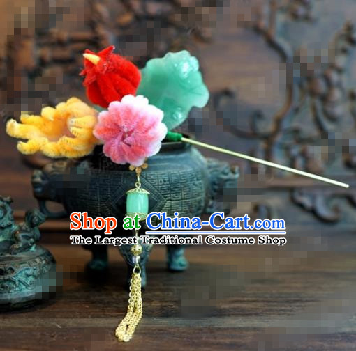 Chinese Ancient Qing Dynasty Empress Hair Clip Palace Bergamot Flowers Hairpins for Women