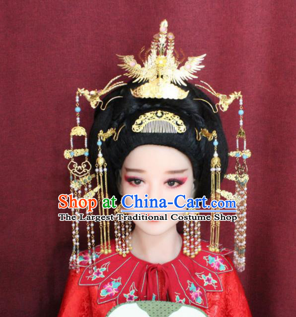 Chinese Ancient Queen Hair Accessories Tang Dynasty Empress Phoenix Coronet Hairpins Complete Set for Women