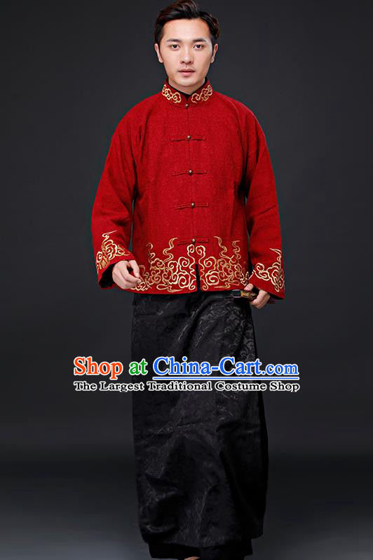 Chinese Ancient Republican Period Drama Childe Costumes Long Robe and Mandarin Jacket for Men