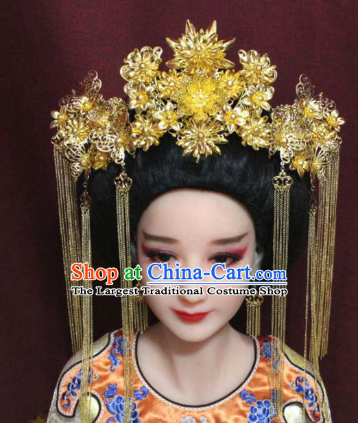 Chinese Ancient Tang Dynasty Imperial Consort Headdress Palace Golden Phoenix Coronet Hairpins Complete Set for Women