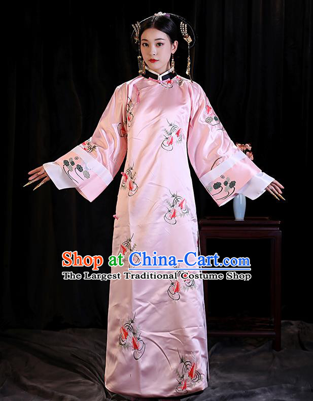 Chinese Ancient Drama Clothing Qing Dynasty Manchu Imperial Concubine Embroidered Costumes for Women