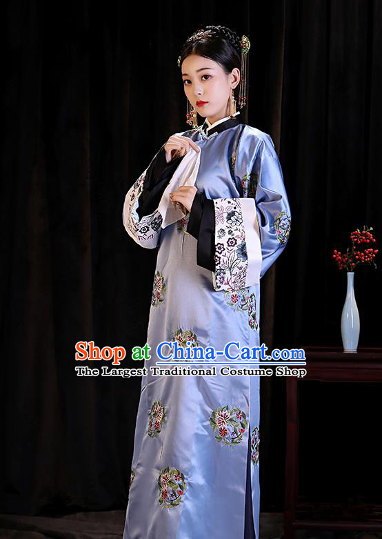 Chinese Ancient Drama Imperial Consort Clothing Qing Dynasty Manchu Palace Lady Embroidered Costumes and Headpiece for Women