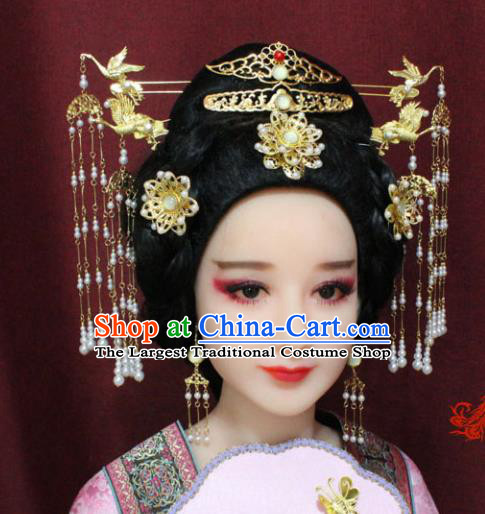 Chinese Ancient Tang Dynasty Wedding Hair Accessories Queen Tassel Step Shake Hairpins Complete Set for Women