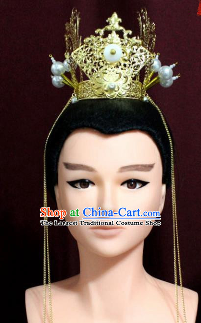 Chinese Traditional Classical Hair Accessories Ancient Nobility Childe Golden Hair Crown for Men
