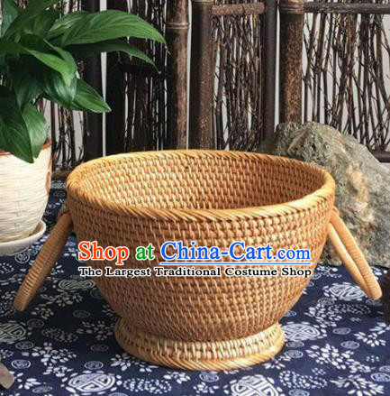 Asian Vietnamese Traditional Craft Rattan Fruit Basket Straw Plaited Storage Box