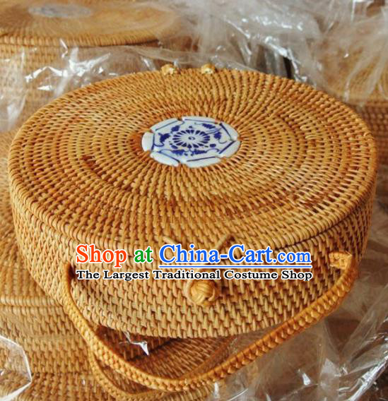 Asian Vietnamese Traditional Craft Rattan Tea Canister Straw Plaited Storage Box