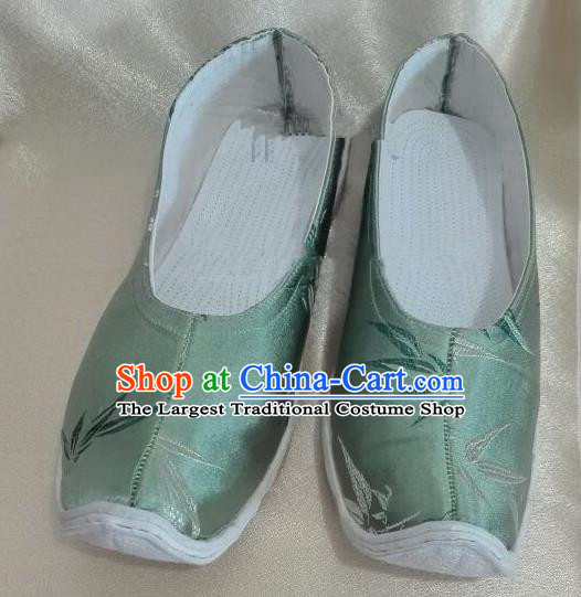 Chinese Traditional Hanfu Shoes Ancient Princess Embroidered Bamboo Green Shoes Handmade Shoes for Women