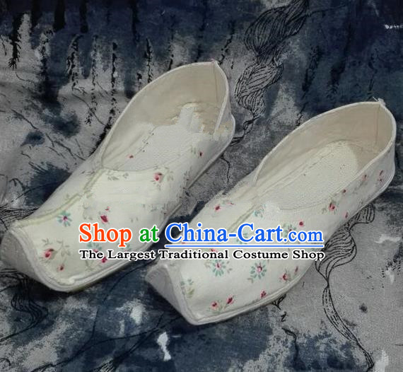 Chinese Traditional Hanfu Shoes Ancient Princess White Embroidered Shoes Handmade Shoes for Women