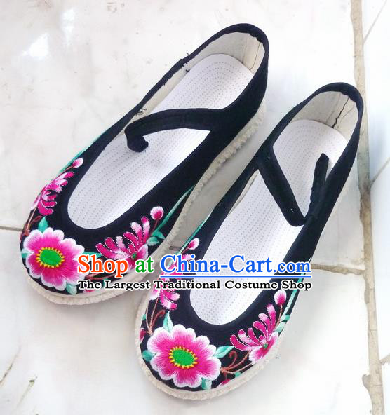 Chinese Traditional Hanfu Shoes Ancient Black Cloth Embroidered Shoes Handmade Shoes for Women