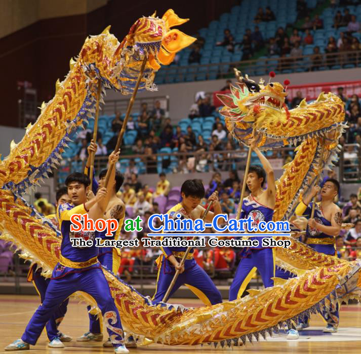 World Dragon Dance Competition Golden Dragon Head Chinese Traditional Dragon Dance Costumes Complete Set for Adult
