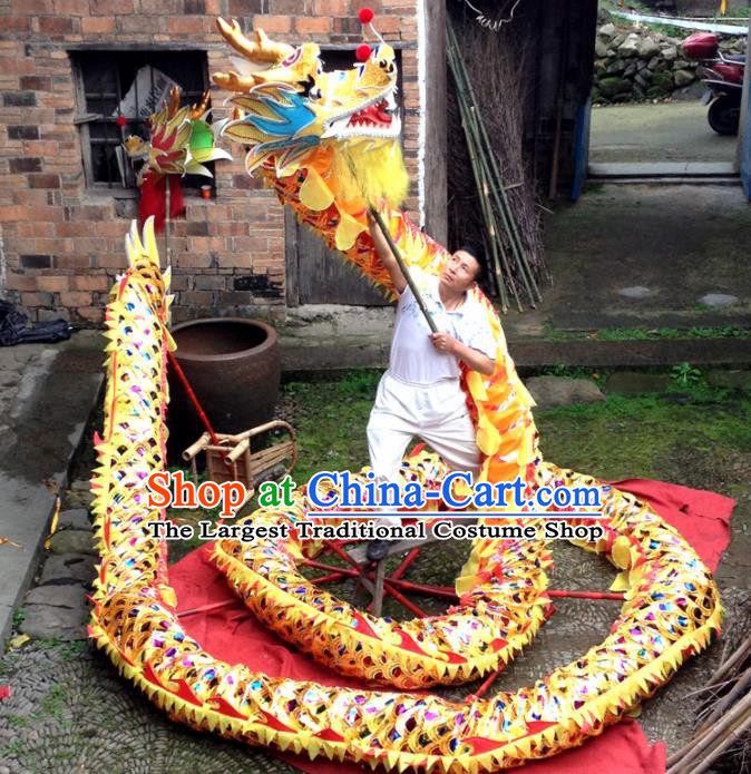 Chinese Folk Dance Dragon Dance Competition Golden Dragon Head Traditional Dragon Dance Costumes Complete Set for Adult