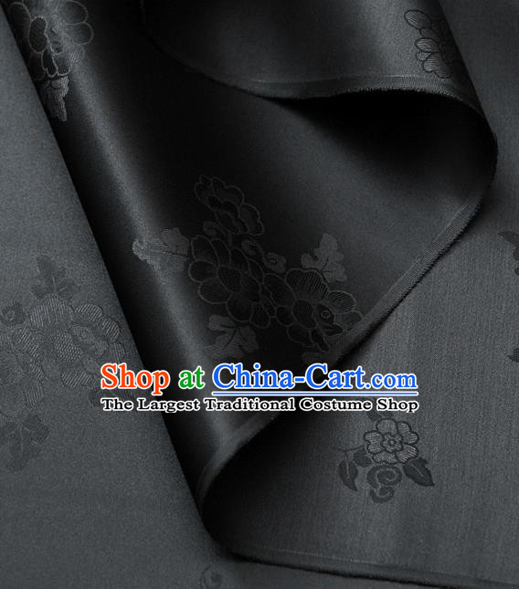 Traditional Asian Cloth Drapery Brocade Korean Hanbok Palace Black Satin Silk Fabric