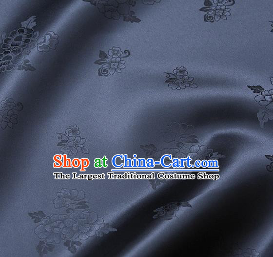 Traditional Asian Cloth Drapery Brocade Korean Hanbok Palace Navy Satin Silk Fabric