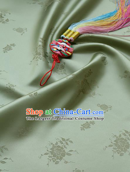 Traditional Asian Classical Peony Pattern Cloth Drapery Green Brocade Korean Hanbok Palace Satin Silk Fabric