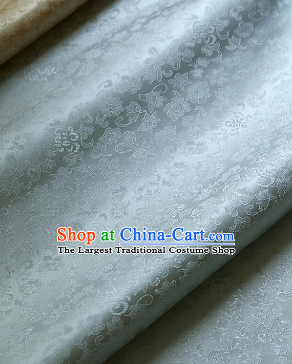 Traditional Asian Classical Pattern Cloth Drapery Blue Brocade Korean Hanbok Palace Satin Silk Fabric