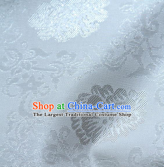 Traditional Asian Classical Lotus Pattern Cloth Drapery White Brocade Korean Hanbok Palace Satin Silk Fabric