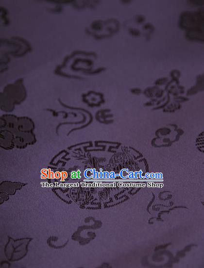 Traditional Asian Classical Pattern Cloth Drapery Purple Brocade Korean Hanbok Palace Satin Silk Fabric