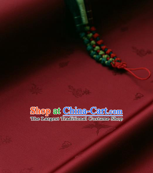 Traditional Asian Classical Crane Pattern Red Brocade Cloth Drapery Korean Hanbok Palace Satin Silk Fabric