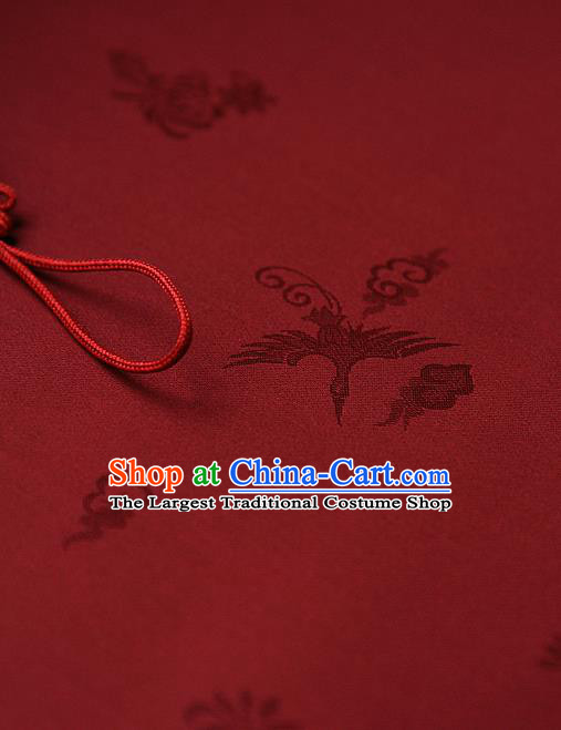 Traditional Asian Classical Crane Pattern Red Brocade Cloth Drapery Korean Hanbok Palace Satin Silk Fabric