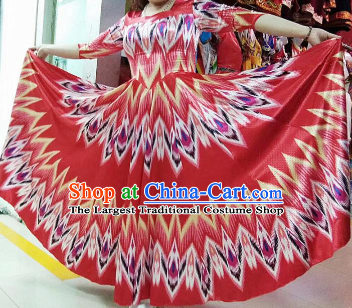 Chinese Ethnic Folk Dance Red Dress Traditional National Uyghur Nationality Costumes for Women