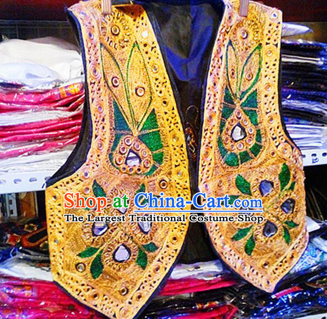 Chinese Ethnic Minority Folk Dance Embroidered Golden Vest Traditional Uyghur Nationality Costume for Women