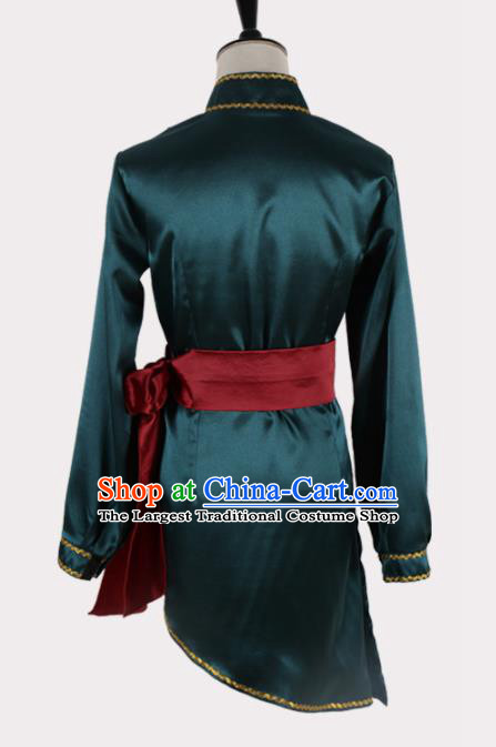 Chinese Ethnic Minority Embroidered Atrovirens Blouse Traditional Mongols Nationality Folk Dance Costume for Women
