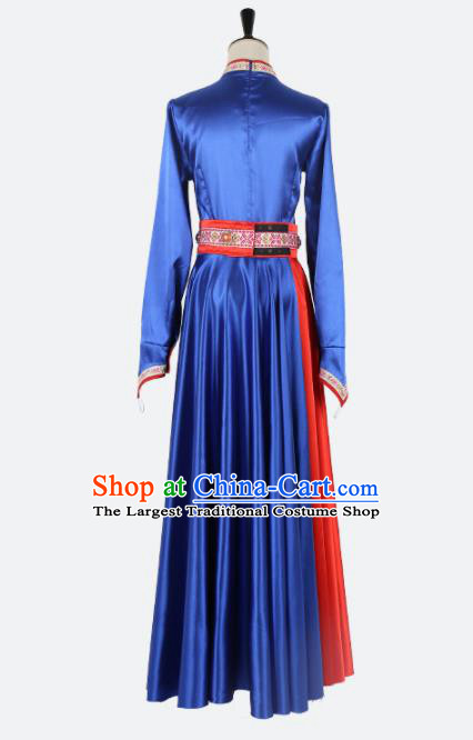 Chinese Ethnic Minority Royalblue Dress Traditional Mongols Nationality Folk Dance Costume for Women