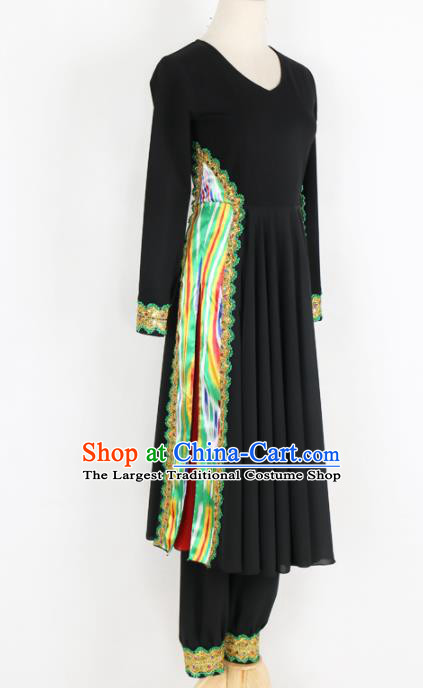 Chinese Ethnic Minority Black Dress Traditional Uyghur Nationality Folk Dance Costume for Women