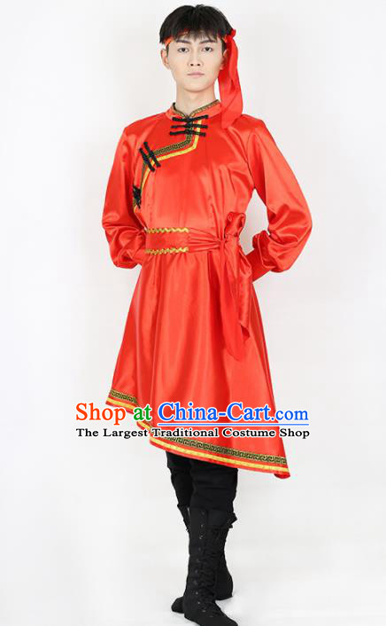 Chinese Traditional Mongolian Folk Dance Red Clothing Classical Dance Costume for Men