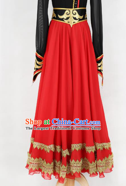 Chinese Mongolian Ethnic Minority Red Dress Traditional Nationality Folk Dance Costume for Women