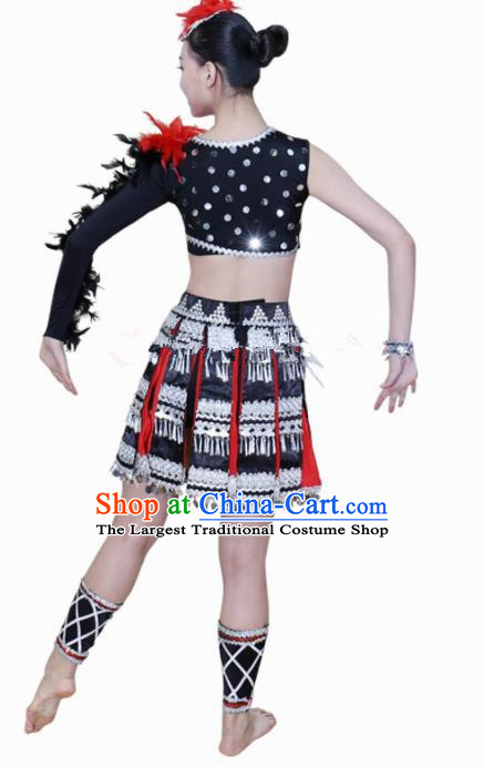 Chinese Ethnic Minority Dress Traditional Wa Nationality Folk Dance Costume for Women