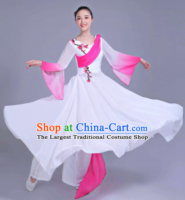 Chinese Traditional Folk Dance Costumes Classical Dance Umbrella Dance White Dress for Women