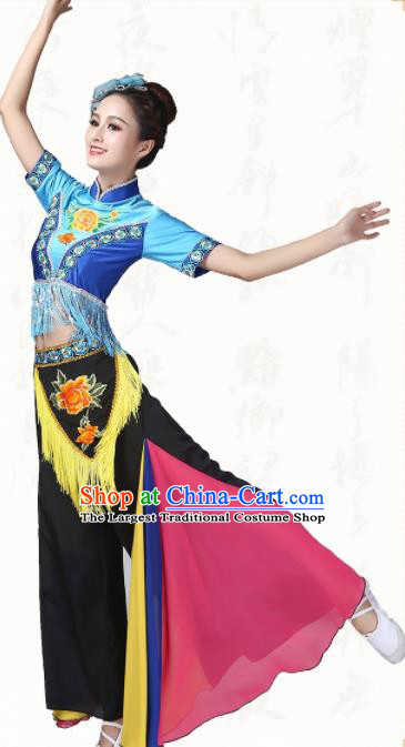 Chinese Traditional Yanko Dance Dress Fan Dance Group Dance Costumes for Women