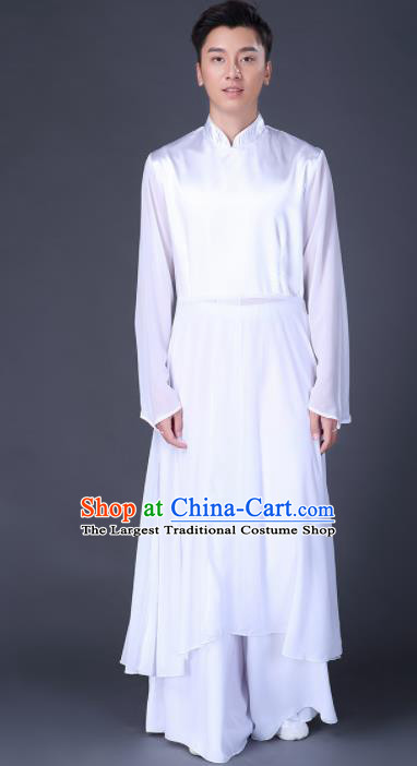 Chinese Traditional Folk Dance Clothing Classical Dance White Costumes for Men