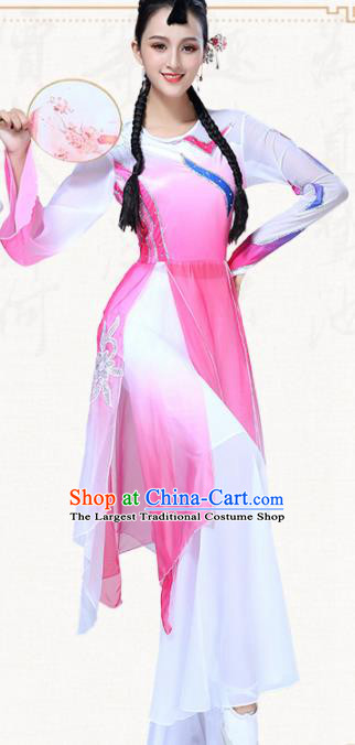 Chinese Traditional Classical Dance Fan Dance Pink Dress Group Dance Umbrella Dance Costumes for Women